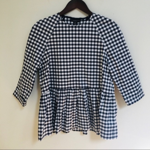 Victoria Beckham for Target plaid blue‎ top blouse size S career casual peplum - Picture 3 of 16